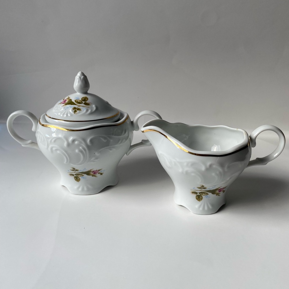 Vintage Manuet Poland - Vienna Rose Sugar Bowl & Creamer